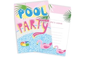 Olivia Samuel 20 x Pool Party Invites from Pink Tropical Style - Ready to Write with Envelopes