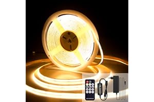 luktix Tira LED COB 10M, 3000K Tira LED blanca cálida, 24V Tira de luces LED Regulables, CRI92, 8 mm de Ancho, con Control Remoto y Fuente de Alimentación para Decoración Hogar, Cocina, Espejo