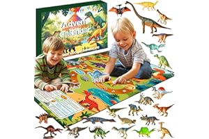 SENZJX Scatola regalo con calendario dell'Avvento a forma di dinosauro, sorpresa di Natale, 24 dinosauri unici con fatti educativi, gioco di dadi per famiglia con mappa di fuga, conto alla rovescia di Natale