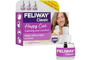 FELIWAY Classic 3 x 30 Day Cat Calming Odourless Refills for Pheromone Diffuser, 3 x 48ml - Helps Solve Common Signs of Stress in Cats & Kittens, Veterinary Recommended, Drug-free, Clinically Proven