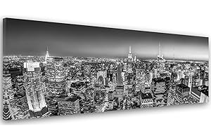 FEEBY FRAMES Feeby Cuadro En Lienzo Ciudad De Nueva York 120x40 cm 1 Pieza Modernos Calidad Fotografica Imagen Salon Dormitorio Cocina Oficina Pasillo Ciudad Arquitectura Edificios Rascacielos Negro Y Blanco