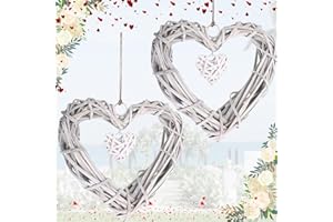 DCAS 2-Stück Herz Kranz Hängen, Hänger-Rattan-Herz, DIY Herz Wicker, Wicker Herzkranz, Geflochtene Herzdekoration, Geeignet für Hochzeit, Geburtstagsfeier, Wandbehang Dekoration