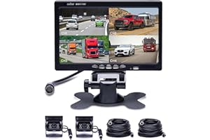 RIMOODY Truck Backup Camera with 7 inch Monitor Reverse Camera 4 Split Screen Front Car Rear View Camera 18 IR Night Vision Waterproof Aviation 4 Pins Connector For Trucks RV Trailer Bus 12V 24V