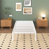 Lutown-Teen Metal Bed 90 x 190 cm with Round Legs, 36 cm Height, Bed Frame with Metal Slats, White