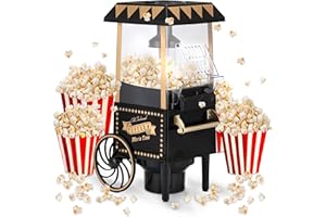 ‎NK NK Popcornmaschine Retro 1.200W Heißluft – Popcorn Maker Ohne Öl, 0.3L Klein und Kompakt, Schnelle Zubereitung in 2 Min, Für Zuhause, Vintage Design (Schwarz)