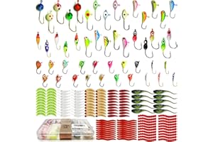 VMSIXVM Ice Fishing Jigs Ice Fishing Lures, Glow Micro Ice Jig Heads Hooks Winter Jig Soft Plastic Worm Baits kit for Crappie Walleye Panfish, Ice Fishing Gear Equipment Tackle Accessories
