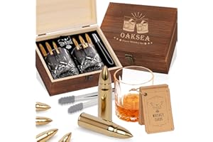OAKSEA Whiskey Stones Glass Gift Set with 6 Whisky Stones & 2 Glasses, Christmas Whisky Gifts for Men, Mens Gifts for Christmas Ice Cubes Reusable Whisky Rocks, Secret Santa Presents Xmas Gifts for Him
