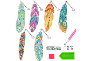 Lesezeichen Diamond Painting ZHSIHAI 6 Stück 5D Diamant Malerei Lesezeichen Feder Form Strass Lesezeichen DIY Kristall Diamant Zeichnung Lesezeichen für Home School DIY Making Arts Crafts Geschenk(C)