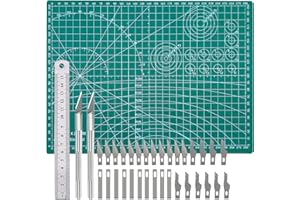 SIBOSEN 34 PCS Precision Carving Craft Hobby Knife Set and A4 Cutting Mat Set,Art Blade Cutting Exacto Knives Cutting Rulers Tools for Paper,Modelling,Quilting,Sewing,Scrapbook,Fabric