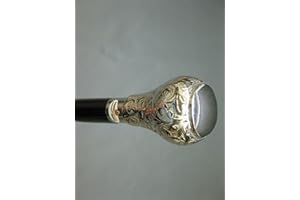 SARA INTERNATIONAL Drewniana laska do chodzenia w stylu vintage, z metalowym uchwytem, srebrna 95 cm, M12