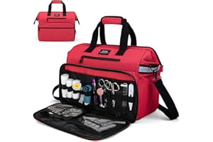 CURMIO Medical Bag, Nurse Supplies Bag with Padded Laptop Sleeve for Home Visits, Health Care, Hospice, fits for Doctors, Nursing Students, Physical Therapists, Red (Patented Design)