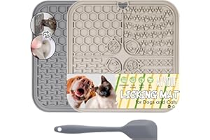 AVYDIIF Leckmatte Hund, schleckmatte Katze mit Saugnäpfeln, Anreicherung Spielzeug für Erdnussbutter Joghurt, lebensmittelecht & spülmaschinenfest, mit Silikonspatel(Beige&Grau, 2 stück)