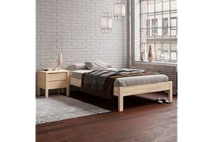 Hansales Lauli Scandi Style drewniane łóżko 140 x 200 cm, ze stelażem rolowanym z surowego twardego drewna brzozowego FSC®, ponad 350 kg, rama łóżka podwójnego, bez wezgłowia, łóżko dziecięce, łóżko