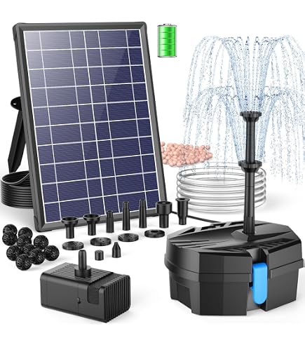 Biling 6W Vijverfilter Op Zonne-energie – Met Accu & 10 Sproeiers – Pomp Voor Heldere Vijvers Tot 500L – Stil & Draadloos – Voor Mini-tuinvijver, Fontein & Vogelbad