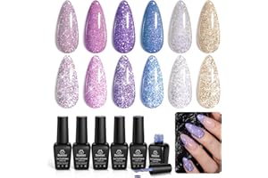 BEETLES GEL POLISH Beetles Reflective Glitzer UV Nagellack, Mitternacht Funkeln 6 Farben Holografisch Nagel Gellack Funkeln Blitz Diamant Silber Gold Soak Off UV LED Nagellack