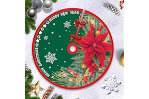 Hianjoo Spódnica choinkowa, mata pod choinkę z płatkami śniegu i liśćmi, ozdoba świąteczna na przyjęcie bożonarodzeniowe, dekoracje świąteczne (czerwony kwiat, 90 cm)