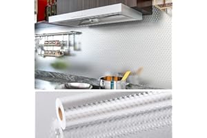 VEELIKE Papier Peint Adhesif Cuisine Argenté 40cm x 1800m Papier Peint Cuisine Lavable Papier Aluminium Rouleau Vinyl Adhesif Papier Autocollant Decoratif Placard Tiroir Armoire Salle de Bain Chambre