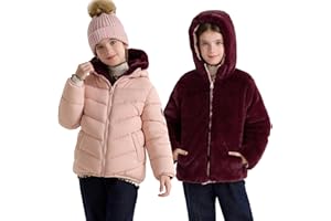 maoo garden Doudoune Réversible d'hiver pour Filles Manteau Résistant à l'eau Doublé de Molleton Duveteux Épais pour Enfants