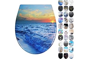 Fanmitrk Toilettendeckel Duroplast, WC Sitz mit Absenkautomatik, Klodeckel mit Schnellverschluss, Einfach zu Reinigen, Montage von oben, Toilettensitz mit Motiv, Klobrille in O Form (UF81902)