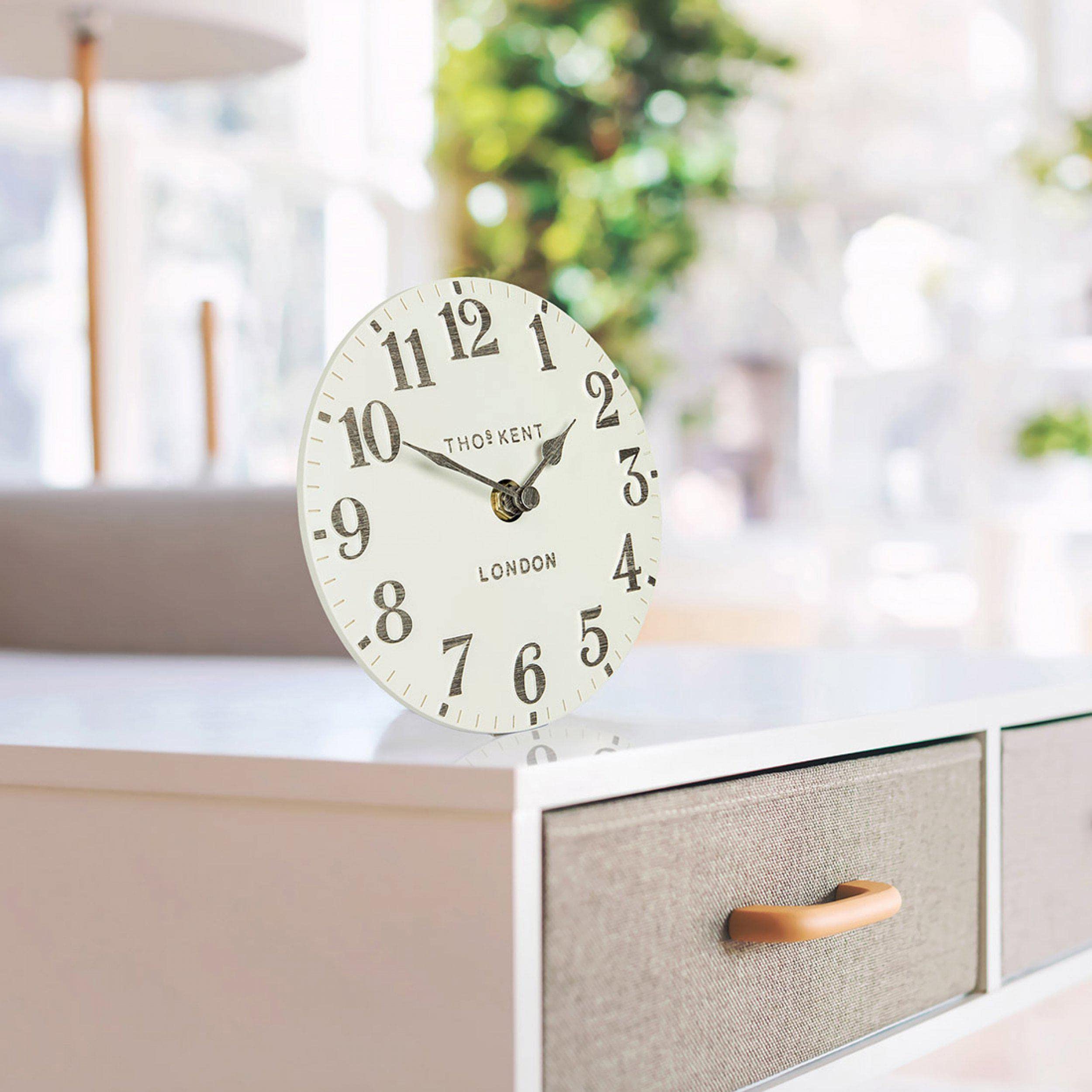 OloreHome Thomas Kent Arabic Mantel Clock Limestone 15cm