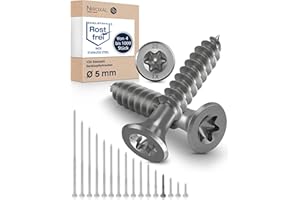 NIETFULLTHINGS Tornillo de cabeza avellanada TORX de acero inoxidable fabricado en V2A 5-mm de espesor 30-mm de longitud del tornillo 500 piezas Rosca parcial de 20-mm Tornillo para madera 5x30