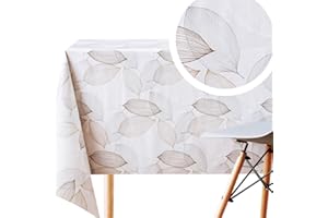 KP HOME Tovaglia Plastificata Rettangolare 140x200 Goffrato Elegante Tovaglia Cerata in Argento Foglie - Tovaglia Plastica Facile da Pulire Impermeabile Lavabile Tovaglia PVC Tovaglia Vinile