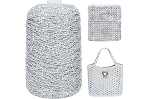 Uiopa Hilo Crochet 2mm x 1000m Hilo Metálico para Tejer a Crochet, Hilos Brillante para Ganchillo Bolso, Cestas, Decoración, Manualidades (Plata)
