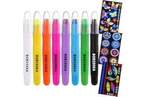 ‎BOBISUKA BOBISUKA Face Paint Stick 8 Farben: 6 UV Körperfarben +1 Schwarz +1 Weiß+ Temporäre Tattoo-Aufkleber, Bodypainting für Halloween Karneval Theaters UV-Licht Party Schminke