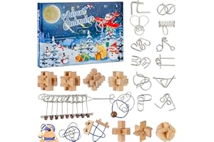 AISCHENS Calendrier de l'Avent Puzzle 2025, 24 Jours de Casse-Têtes en Bois et Anneaux Métalliques,Jeu pour Familles, Cadeau de Noël pour un Compte à Rebours Amusant