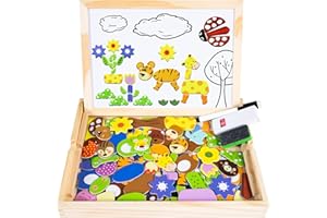 COOLJOY Magnétique Puzzle Jouet Enfant 2 3 Ans |Jeux Enfant pour Cadeau Garçon Fille 2 3 Ans | Jigsaw avec Tableau Double Face |Puzzles Enfant en Bois Magnétique |Jouets Educatif pour 3 4 5 Ans