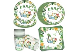 Bikasun Dinosaurier Geburtstag Geschirr Set, 20 Gäste Dino Partygeschirr Set Pappteller Kindergeburtstag, Pappteller Tassen Servietten für Party Kindergeburtstag Geburtstag Deko Junge Mädchen