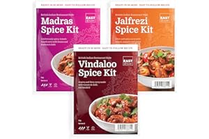 East at Home Hot Curry Spice Kit Bundle - Madras, Jalfrezi, Vindaloo, Bold and Spicy Indian Curry Blends for Flavorful, Restaurant-Style Meals at Home, Easy to Prepare, 3 Packs