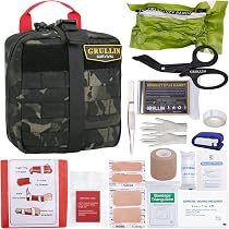 Grullin Kit Premiers Soins Trauma IFAK - 41 Pièces - Garrot, Bandages, Ciseaux - Sac Tactique Noir