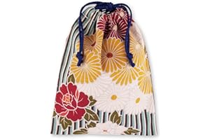NOREN Pochettes en tissu avec cordon de serrage 25 x 19 cm Motif japonais Fabriqué au Japon Motif floral, Rétro Fleur / Bleu, Small
