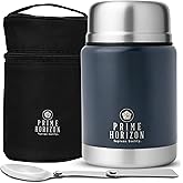 Prime Horizon Food Flask - 500ml Stainless Steel Vacuum Double Wall Jar with Folding Spoon, Leakproof and BPA Free. Free Insu
