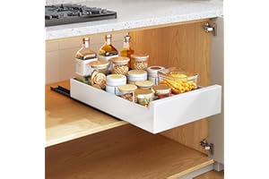 SAYZH Cassetto Telescopico, Ripiani per Cassetti Estraibili per Armadio da Cucina, Cassetto Scorrevole Estensibile Estraibile, Senza Bisogno di Trapano e Chiodi (Bianco, 25 CM L x 43 CM P x 9 CM A)