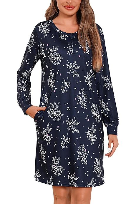 Camicie Da Notta Ekouaer Confezione Da 2 - Scollo A V, Maniche Corte, Tasche - Pigiama Floreale Comodo S-2XL