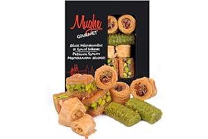 Mughe Gourmet - Caja de regalo de surtido de baklava de pistacho turco en tamaño bocado - Pequeños regalos de pastelería - 150gr/5.3oz - Celebra cumpleaños, Día del Padre y de la Madre, Navidad