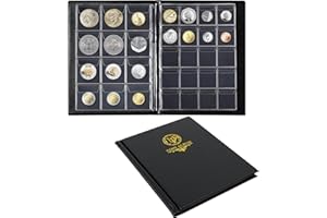 UNCLE PAUL Album pour pièces de monnaie 160 pochettes – 10 feuilles de tailles mixtes, porte-monnaie 45 x 43/33 x 33 mm, grille de collecte pour livres, centimes (noir) CS48160BK