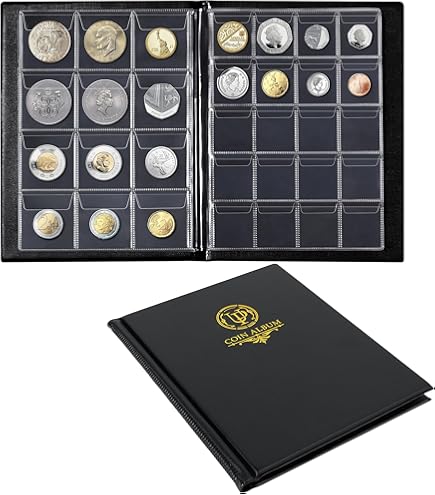 Álbum De Colección De Monedas Con 480 Bolsillos – 16 Páginas Con Solapas Antideslizantes – Clasificador Portátil En Piel Sintética Negra – Ideal Para Coleccionistas Y Regalos