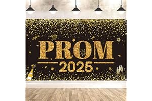 LECONCES Prom 2025 Banner, Graduation Prom Party Decorations, Large Graduation Photo Backdrop Banner Black Gold, 2025 Grad Party Supplies (71 * 43.3Inches)