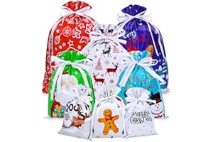 BLAZOR Sacchetti Regalo Natale, 30 Pezzi Buste Regalo Natalizi Grandi Medie Piccole Varie Misure, Busta Regalo con Coulisse per Feste di Natale, Regali, Decorazioni Natalizi