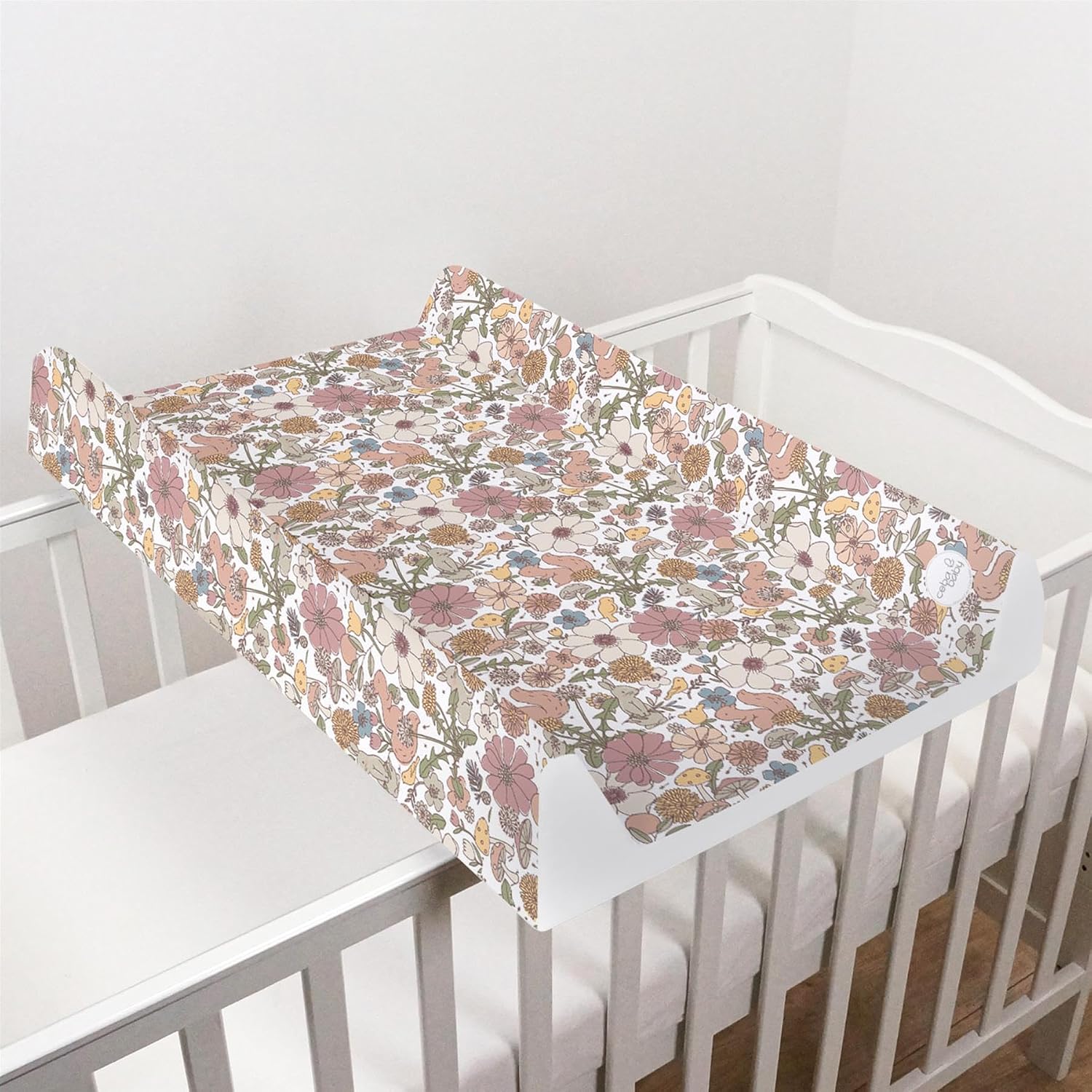 Baby Hard Base Changing Mat/Top Changer 70x50 cm fits 120x60 cm Cot Unisex Wedge Anti Roll Nappy Newborn Baby Waterproof Changing Mat with Raised Edges (Garden)