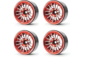 TREAL 1.9 Beadlock Wheels 1.9 Inch Beadlock RC Wheel Rims Set (4) for 1:10 RC Crawler Axial SCX10 II 90046 SCX10 III AXI03007 Capra TRX4 12mm Hex (Red)