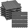 WOLTU WPC Composite Decking Tiles Set of 11 Interlocking Wood Effect Terrace Tiles Flooring with Click System - Grey, 30 x 30 cm, GTF001gr