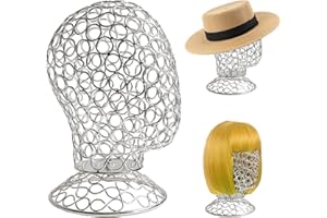 TINGSING Wig Head Mannequin, Metal Dome Stand, Hat Display, Chrome Silver