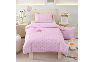 HMtideby Pink bowknot Toddler Kids Bedding Set for Girls, Cot Bed Duvet Cover with Pillowcase, 2 pcs, 120 x 150 cm