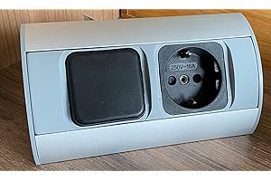 VOREX Enchufe de esquina de 1 compartimento Schuko + interruptor para cocina, baño, salón, muebles. Enchufe ideal para encimera de cocina como enchufe de montaje en superficie (1 compartimento Schuko +