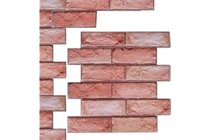 TOTSUN 12 Pieces 3D Self-Adhesive Wall Panels Classic Red Bricks Wallpaper Waterproof Decor for Livingroom Bedroom Wall Decoration (30x30x0.3cm)