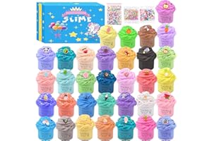 ROWECVCE 32 Pack Fluffy Mini Butter Slime Kit, Scented Putty Slime for Kids Party Favors, Birthday Gifts, with Cute Charms, Soft & Non-Sticky, Stress Relief Toy for Girls and Boys (N001)